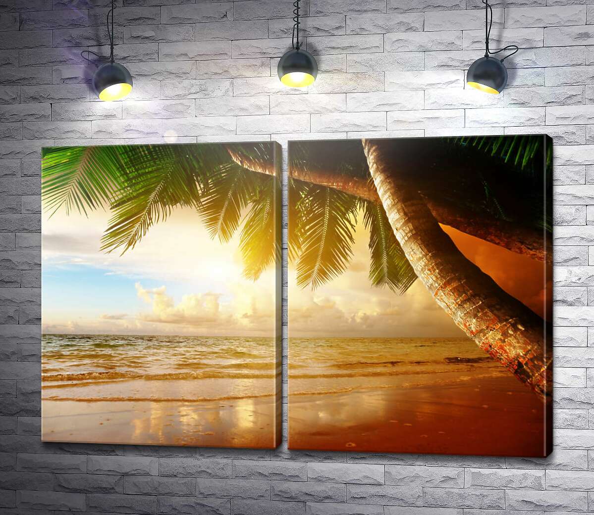 модульная картина Тропический пляж в золотых лучах солнца
