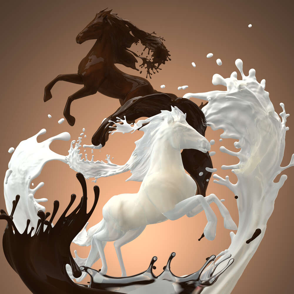 картина-постер Грация лошадей в молочно-шоколадной абстракции