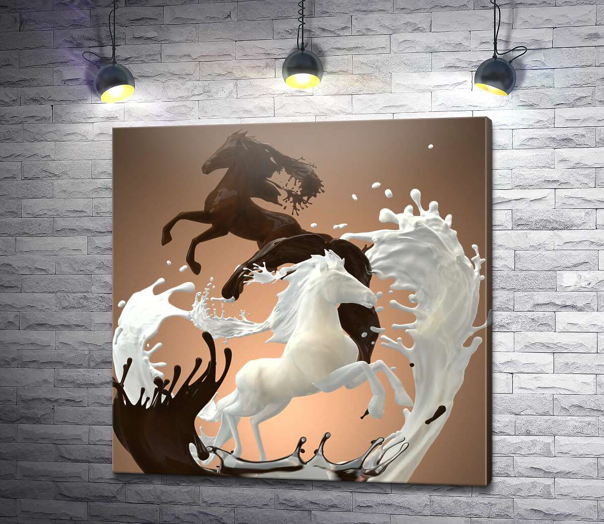 картина Грация лошадей в молочно-шоколадной абстракции