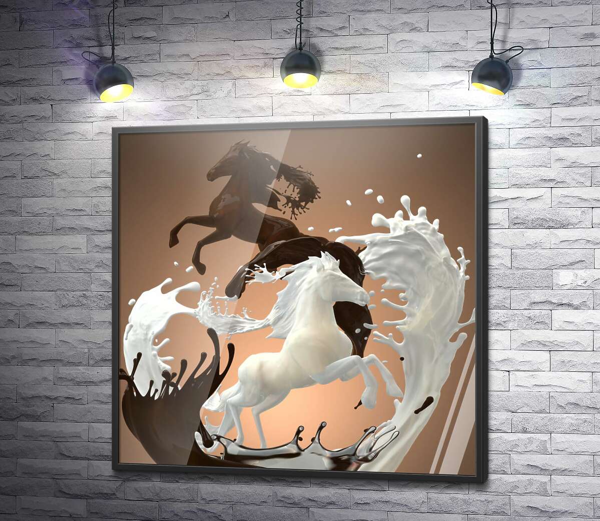 постер Грация лошадей в молочно-шоколадной абстракции