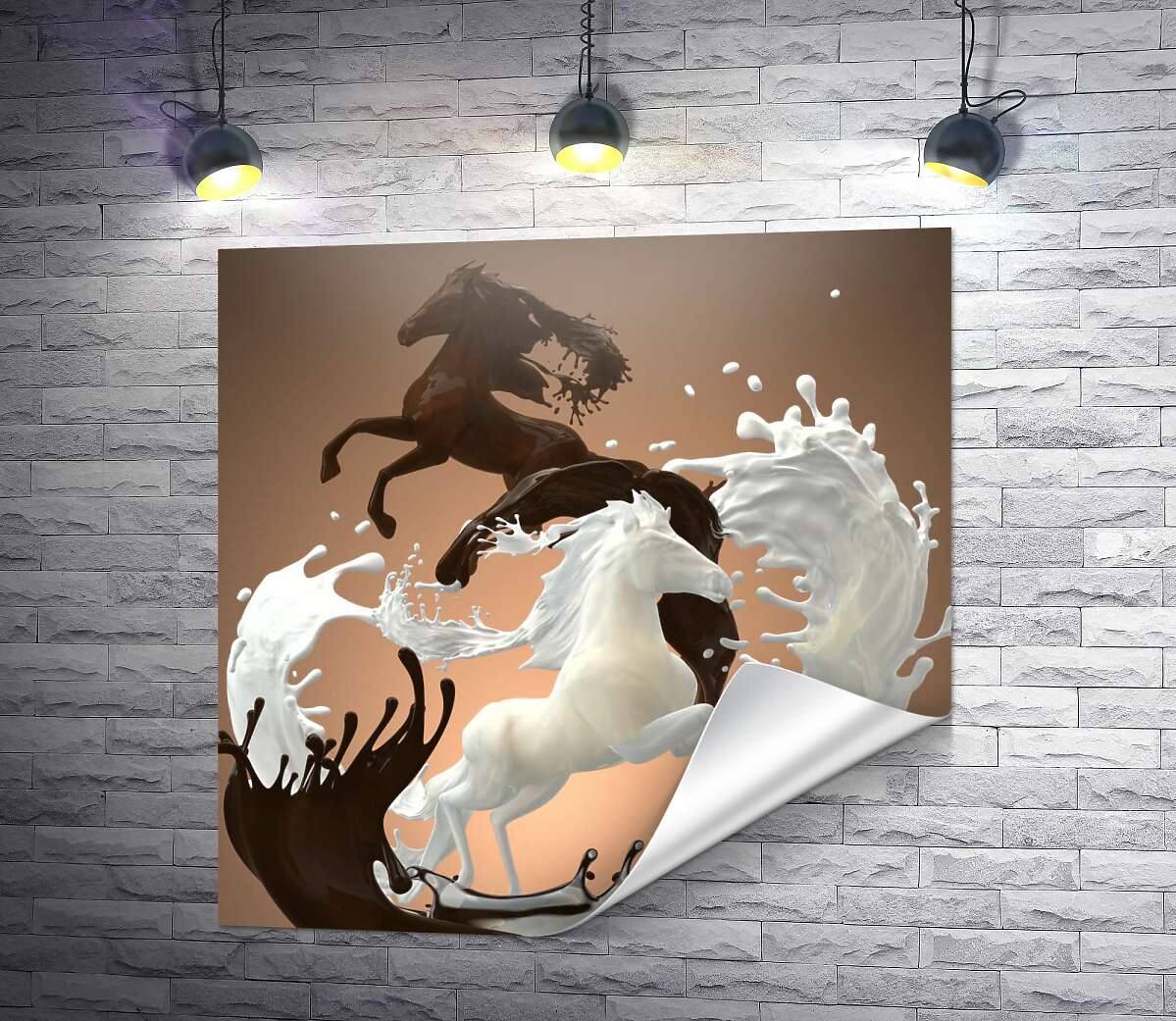друк Грація коней в молочно-шоколадній абстракції