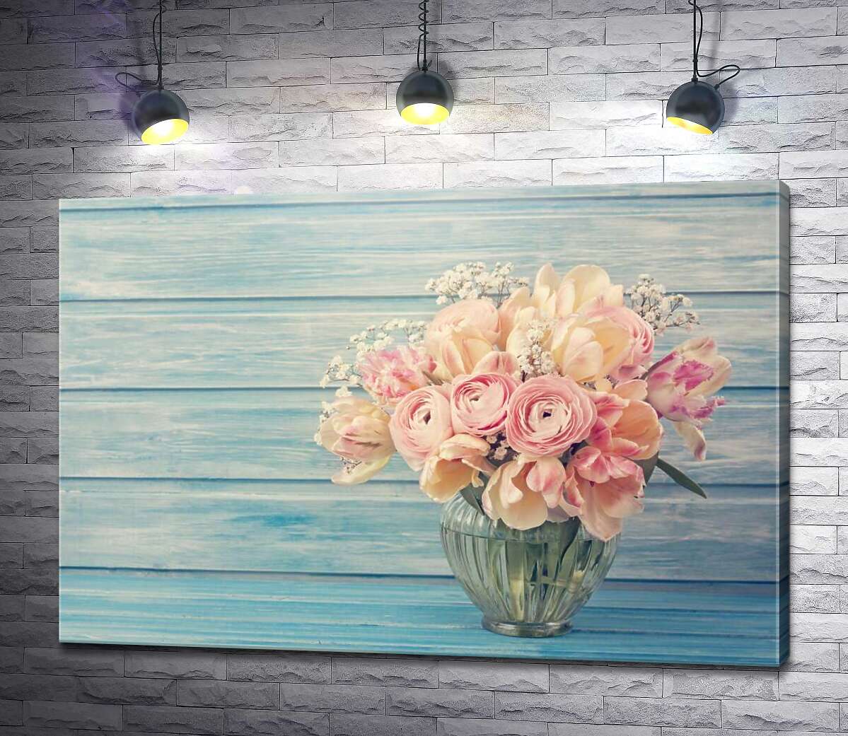 картина Натюрморт в пастельных тонах из роз и тюльпанов