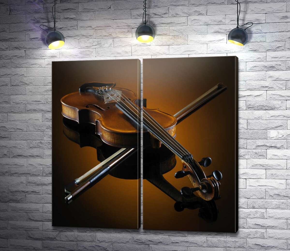 модульная картина Утонченная старинная скрипка и смычок
