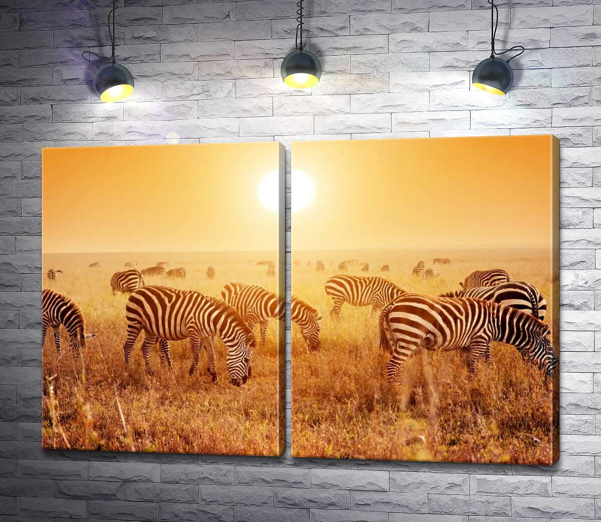 модульна картина Смугасті зебри під жарким сонцем савани