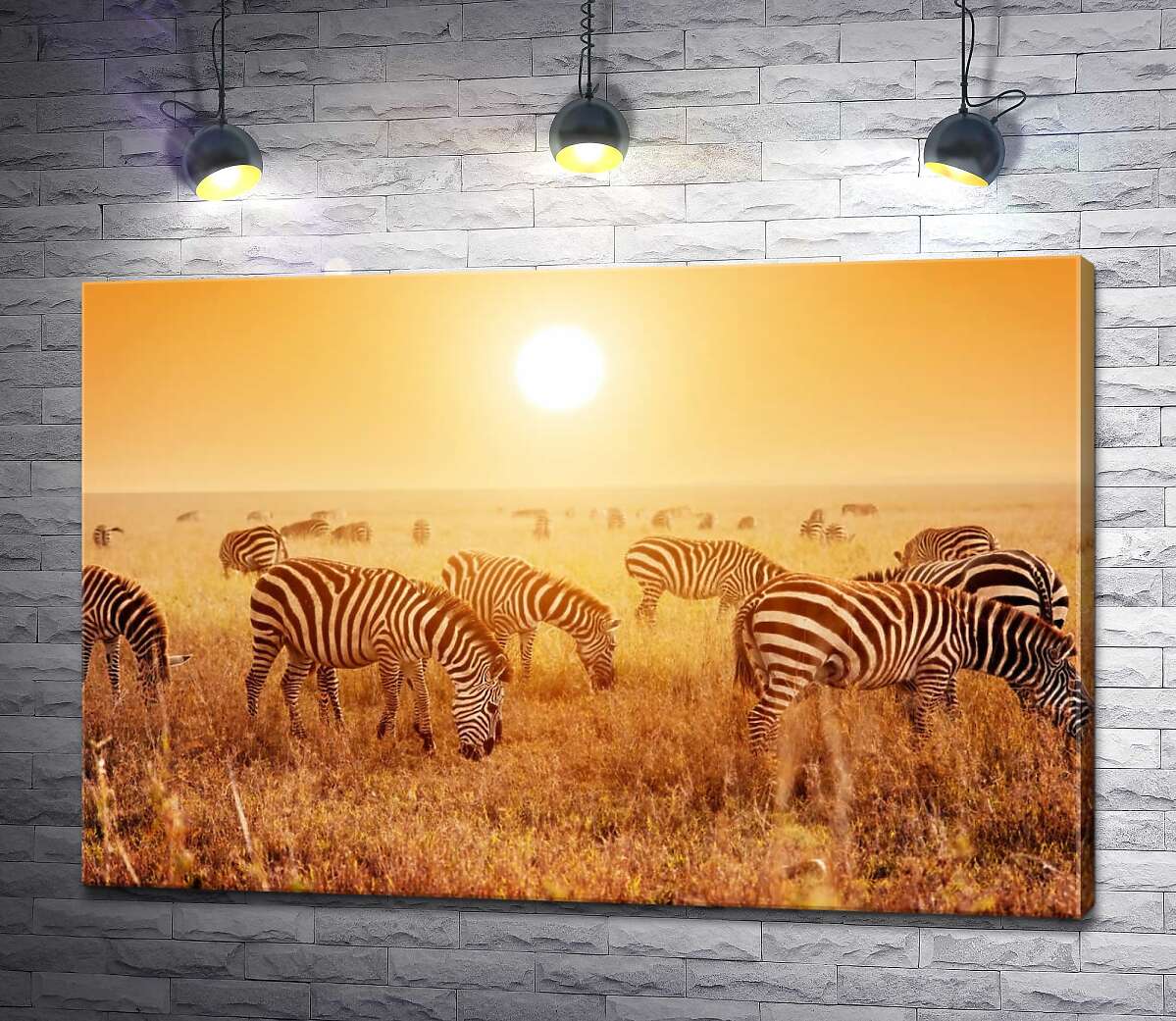 картина Полосатые зебры под жарким солнцем саванны