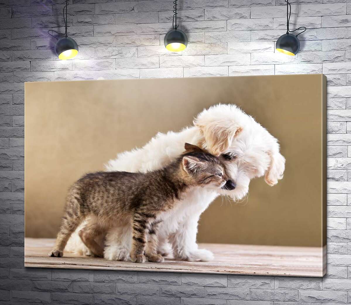 картина Трогательная дружба щенка и котенка