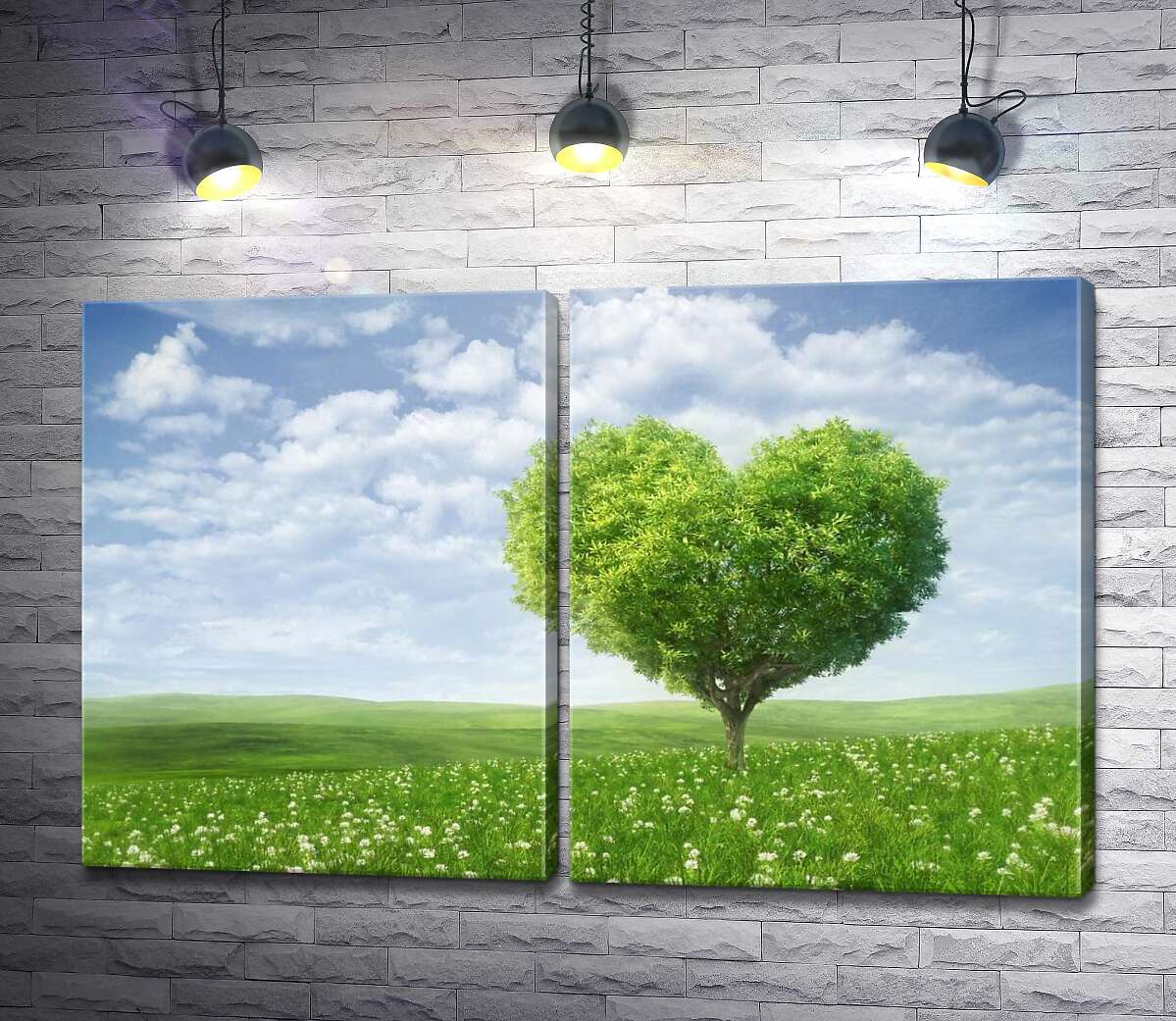 модульная картина Дерево в форме сердца на весеннем лугу