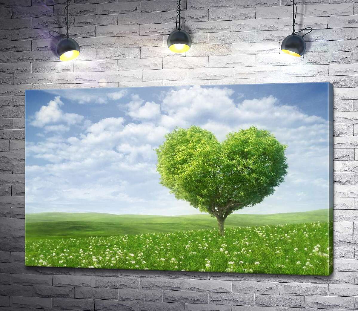картина Дерево у формі серця на весняному лузі