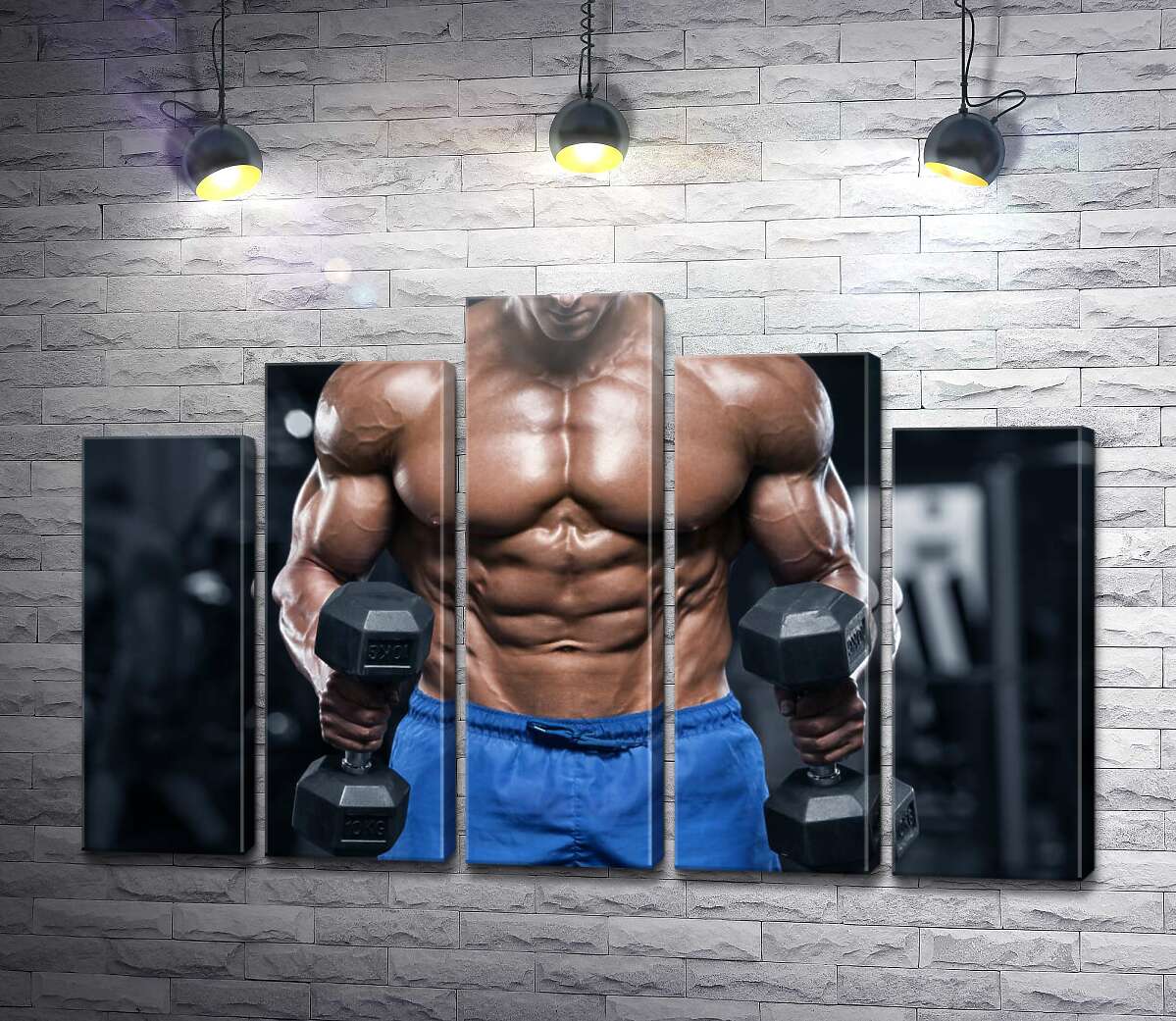 модульна картина Накачаний спортсмен тримає в руках гантелі (Модуль №29)