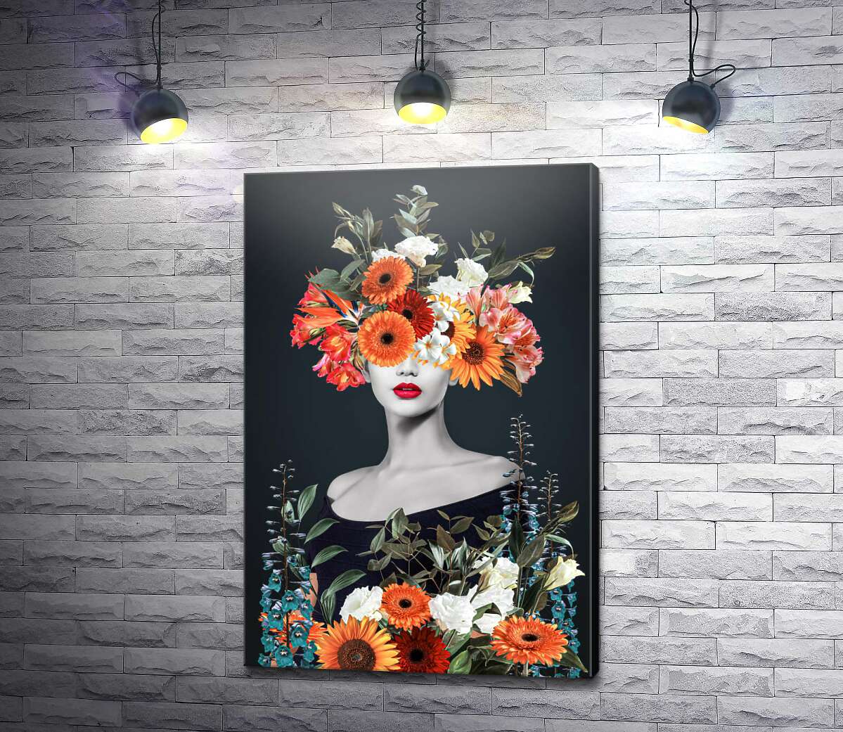 картина Образ дівчини з червоно-білими квітами