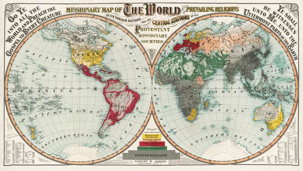 картина-постер Старинная миссионерская карта мира