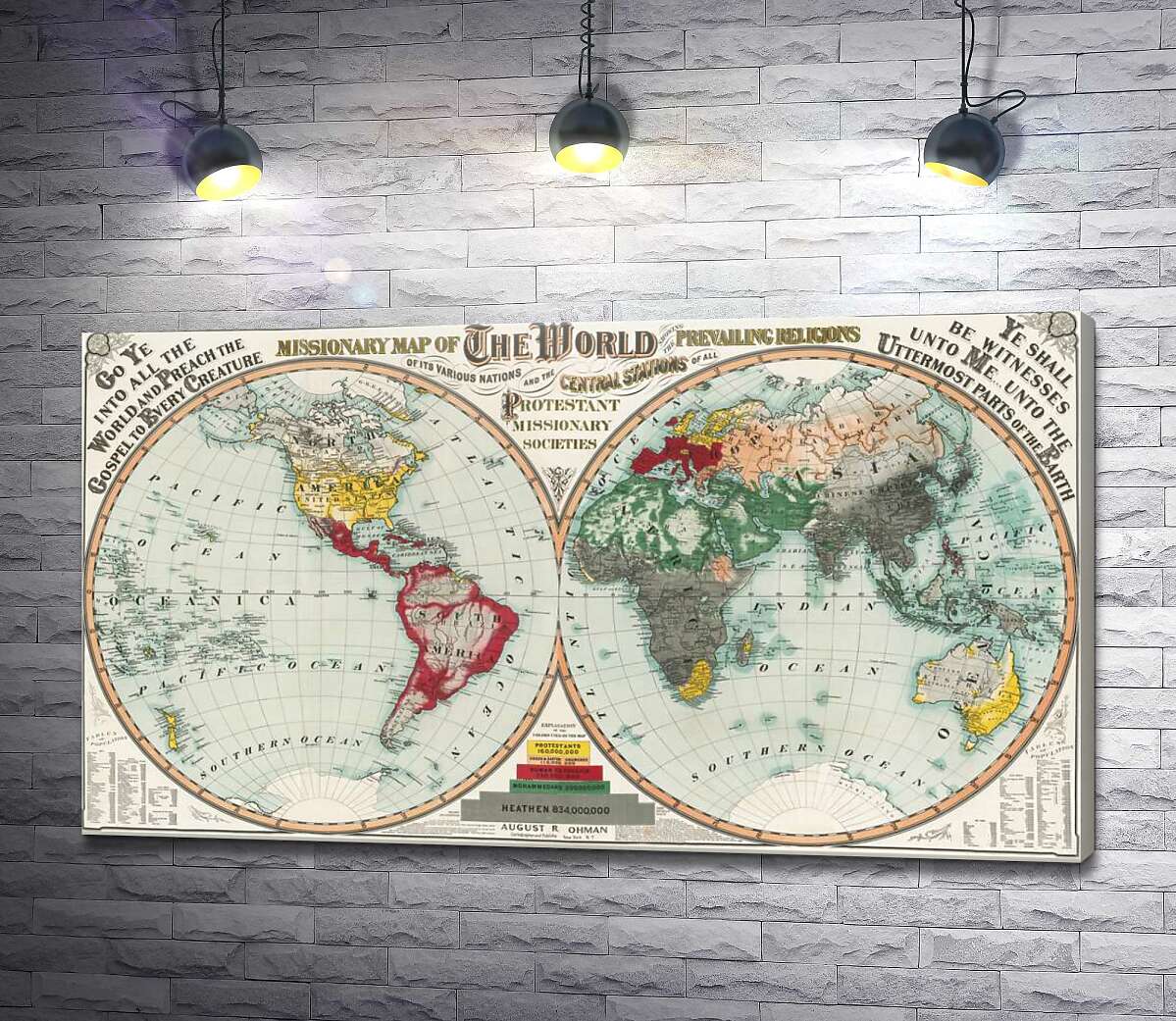 картина Старовинна місіонерська карта світу
