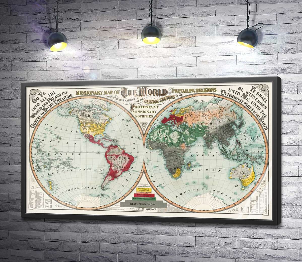 постер Старовинна місіонерська карта світу