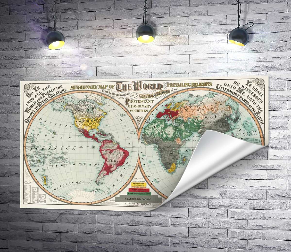 друк Старовинна місіонерська карта світу