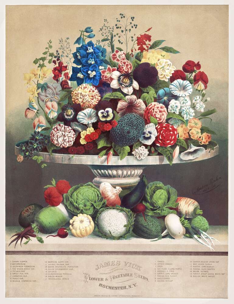картина-постер Дивовижний натюрморт з квітів і овочів