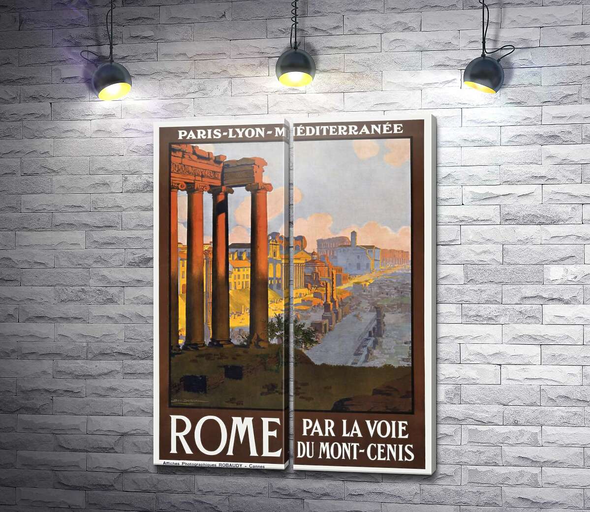 модульная картина Винтажный туристический плакат Рим-Лион-Средиземноморье
