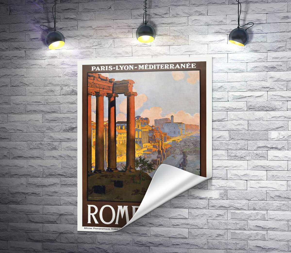 печать Винтажный туристический плакат Рим-Лион-Средиземноморье