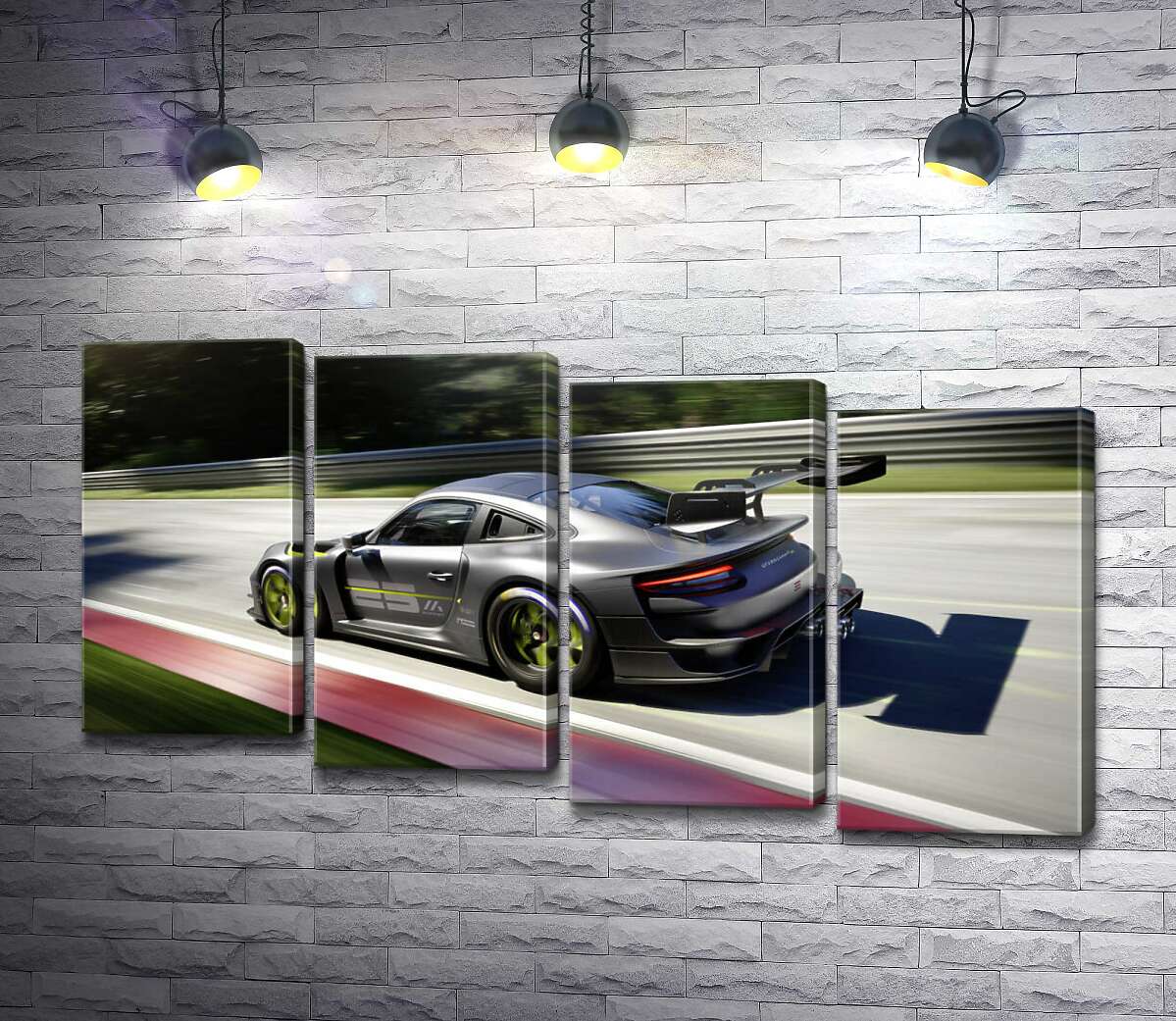 модульная картина Серый автомобиль Porsche 911 GT2 мчит по трассе (Модуль №19)