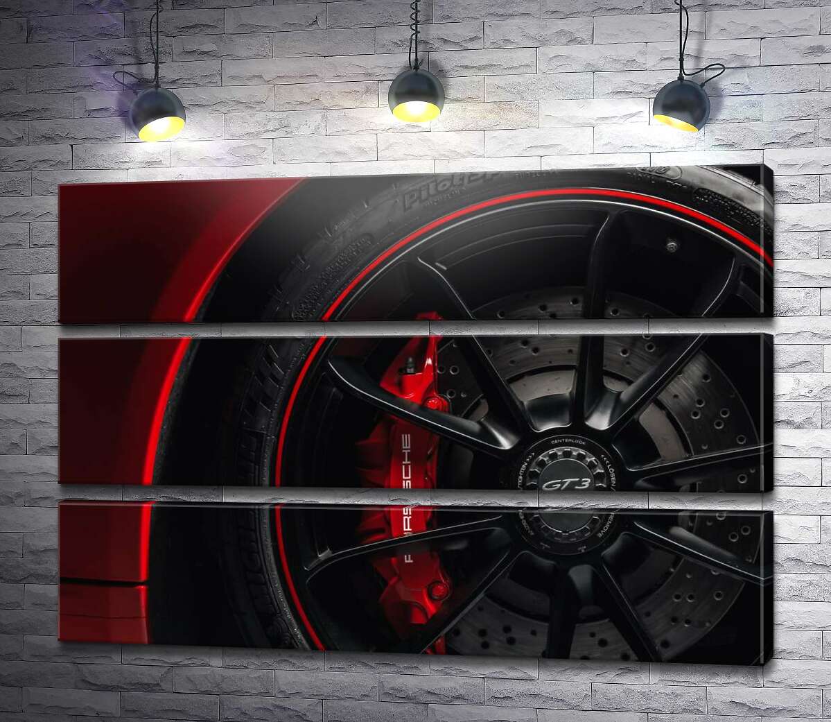модульна картина Колесо червоного автомобіля Porsche 911 GT3 (Модуль №15)
