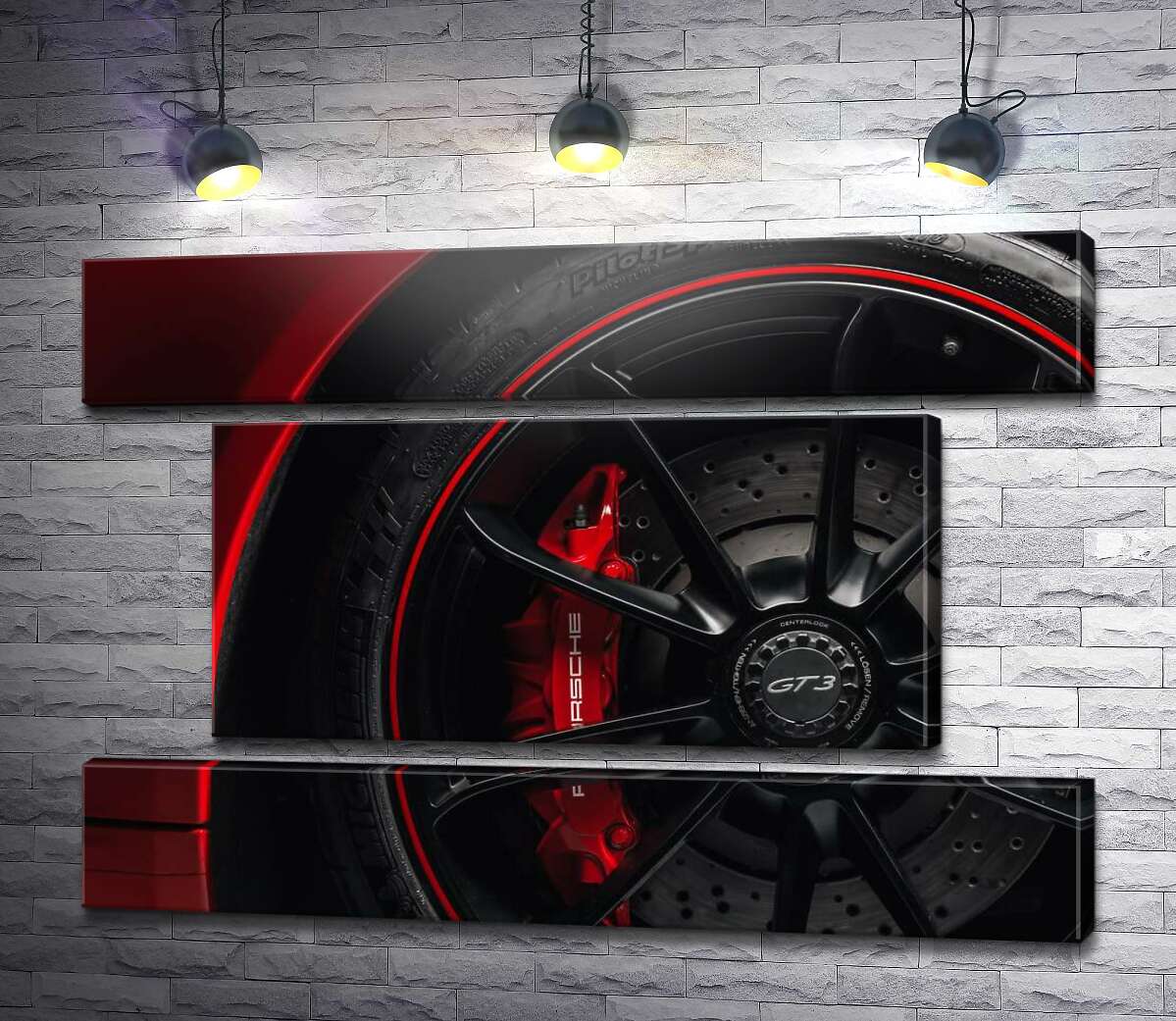 модульна картина Колесо червоного автомобіля Porsche 911 GT3 (Модуль №18)