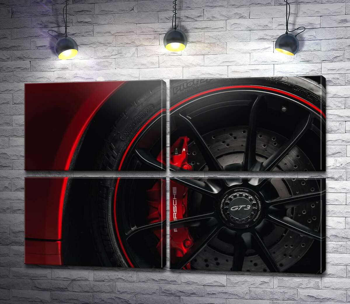 модульна картина Колесо червоного автомобіля Porsche 911 GT3 (Модуль №25)