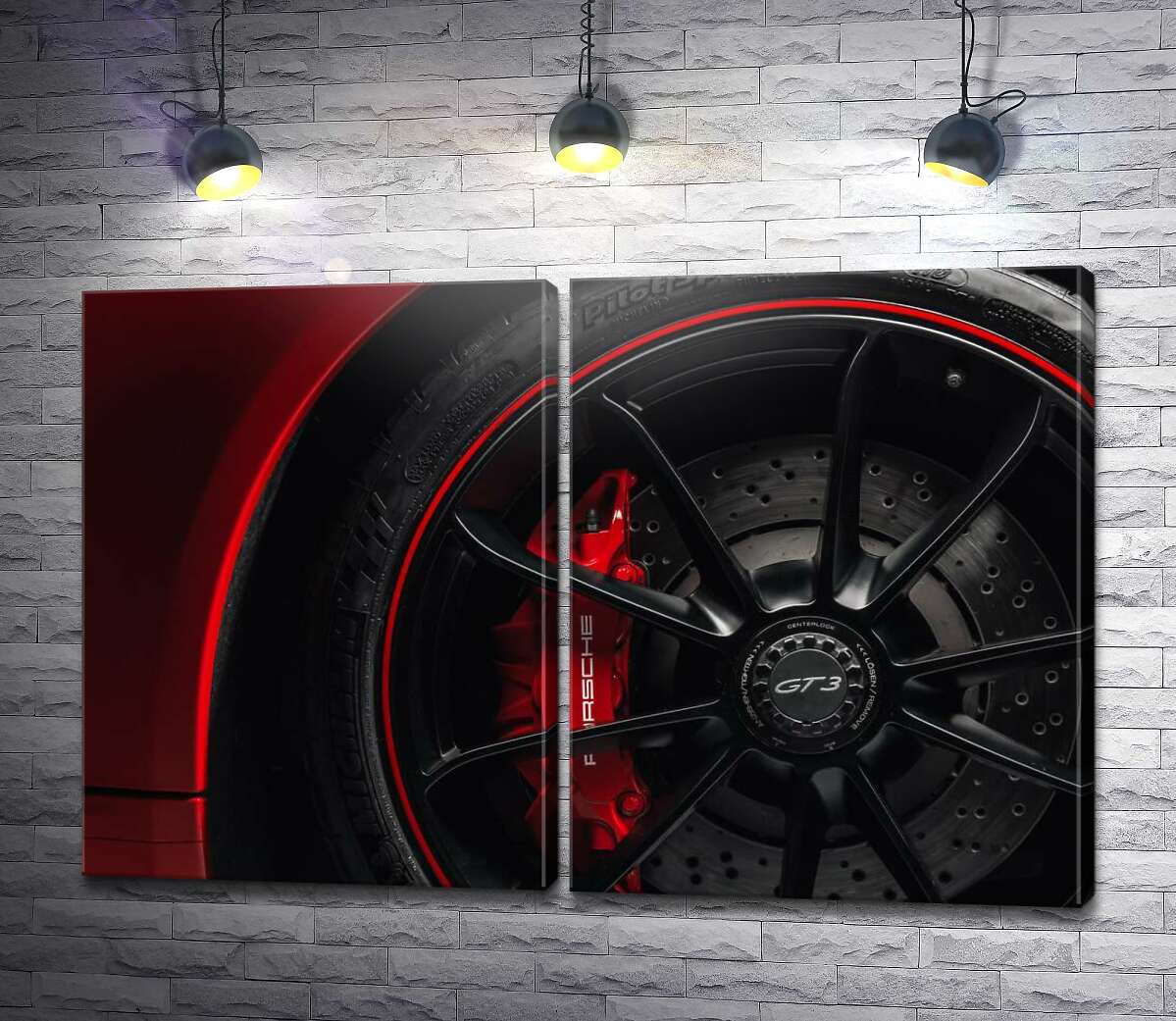 модульна картина Колесо червоного автомобіля Porsche 911 GT3