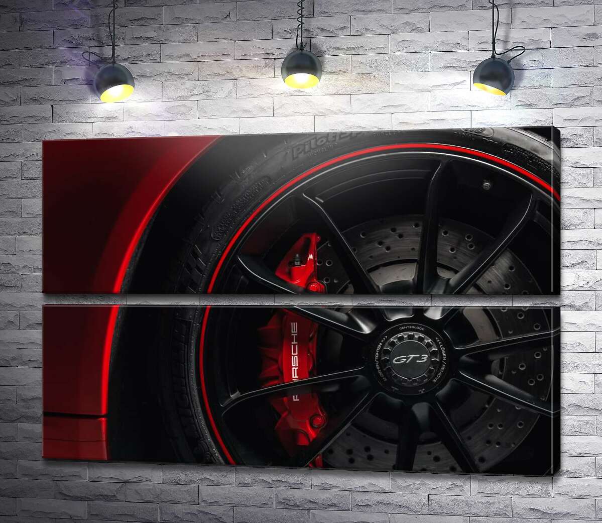 модульная картина Колесо красного автомобиля Porsche 911 GT3 (Модуль №7)