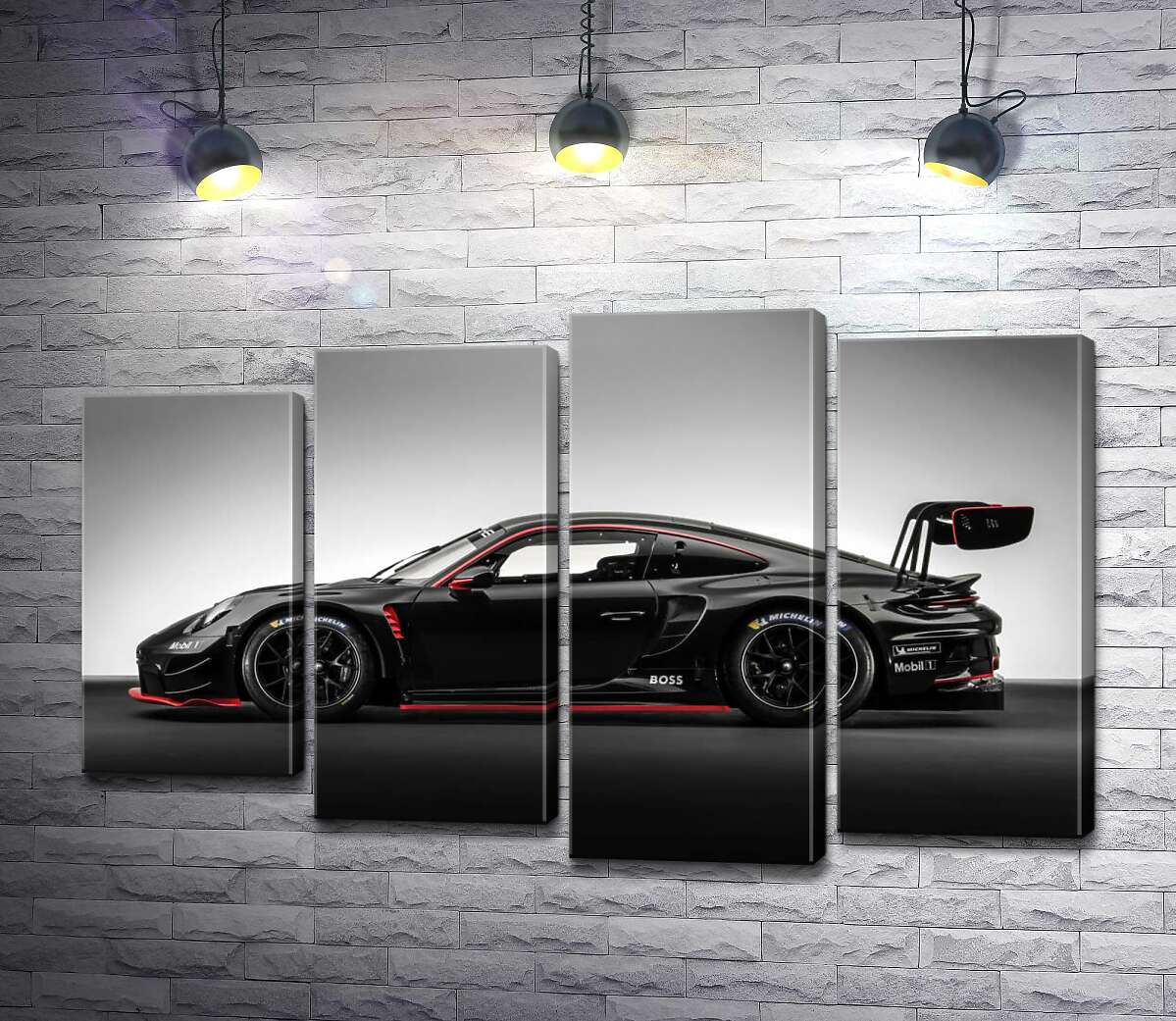 модульная картина Черный спорткар Porsche 911 GT3 R (Модуль №3)