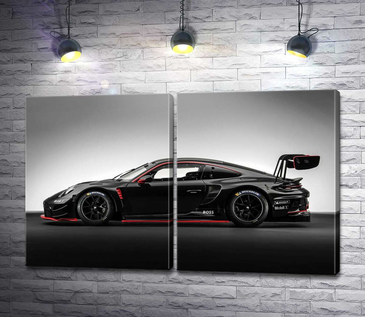 модульная картина Черный спорткар Porsche 911 GT3 R
