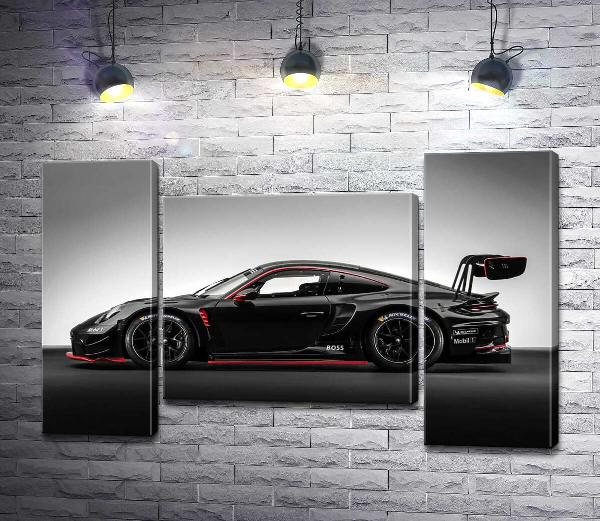 модульная картина Черный спорткар Porsche 911 GT3 R (Модуль №11)