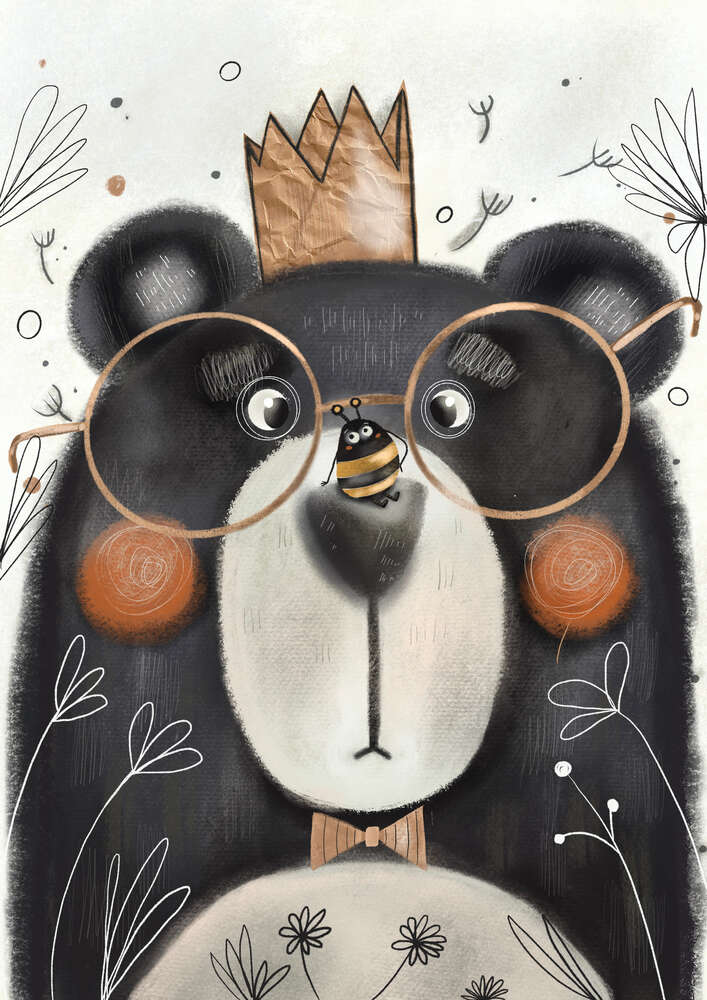 картина-постер Сором'язливий ведмедик з подружкою бджілкою