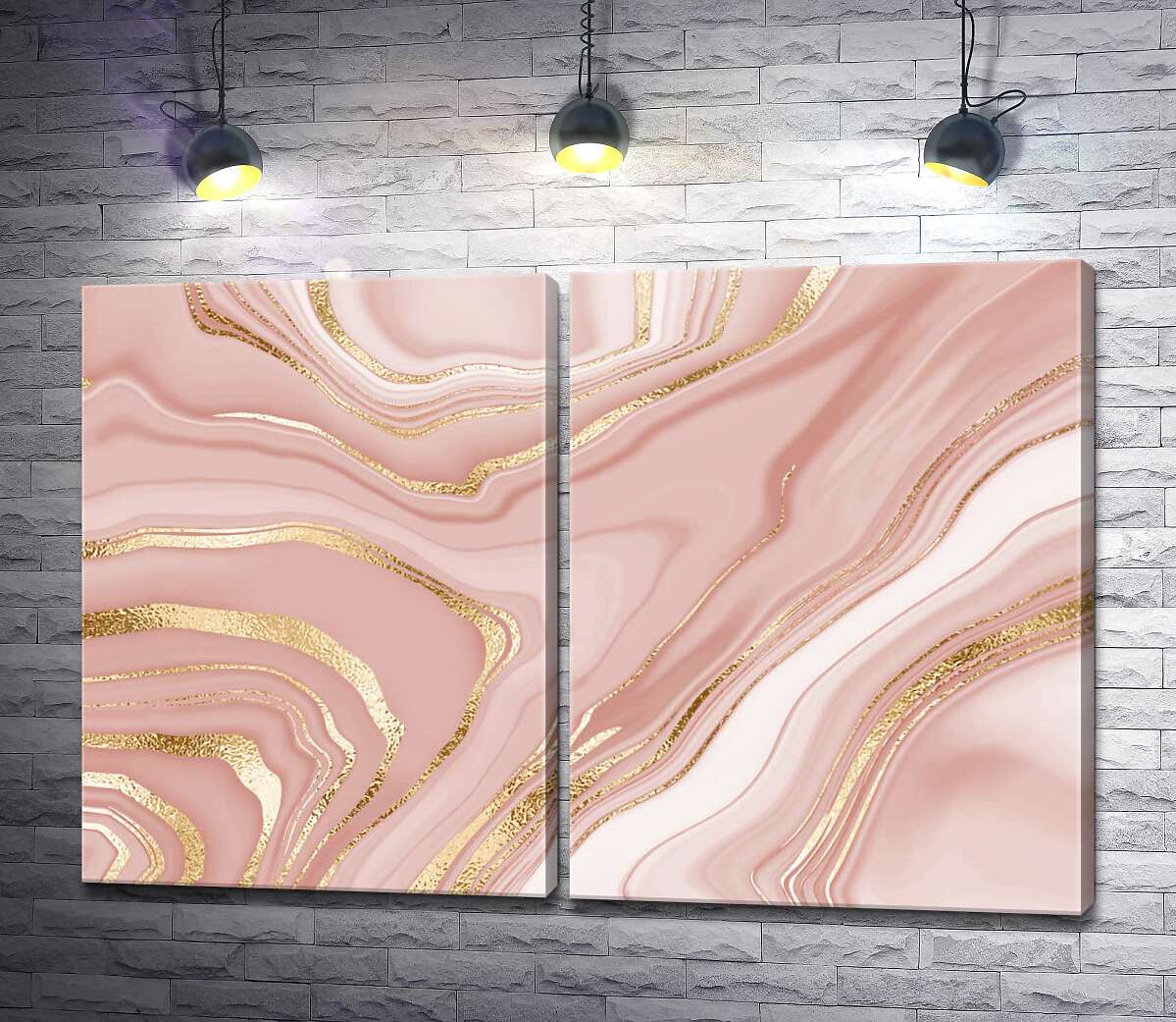 модульна картина Абстракція в рожевих розводах з золотом