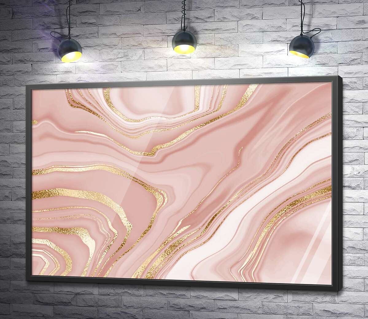 постер Абстракція в рожевих розводах з золотом