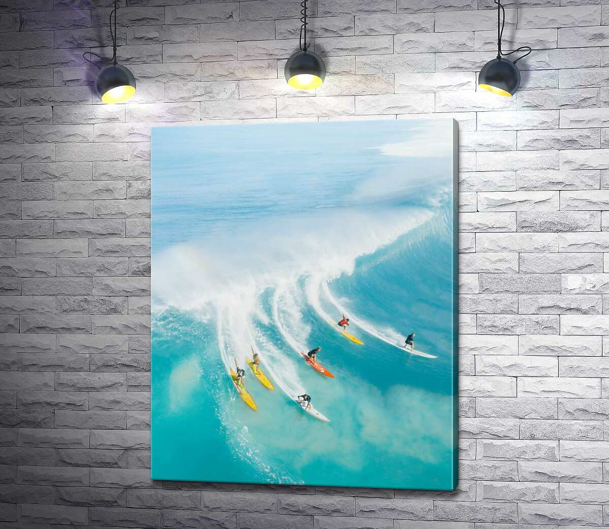 картина Серфінгісти на прозоро-блакитних хвилях океану