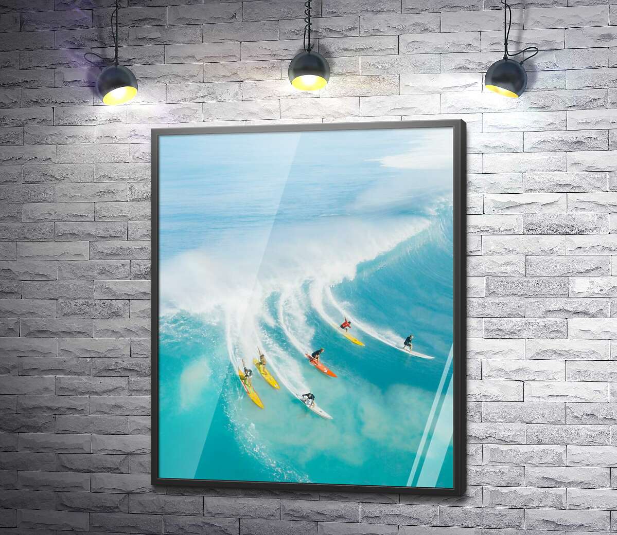 постер Серфінгісти на прозоро-блакитних хвилях океану