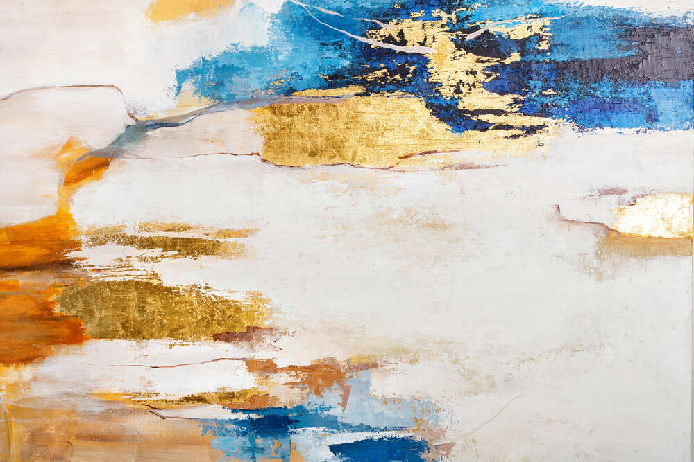 картина-постер Абстракция с синими и золотыми пятнами