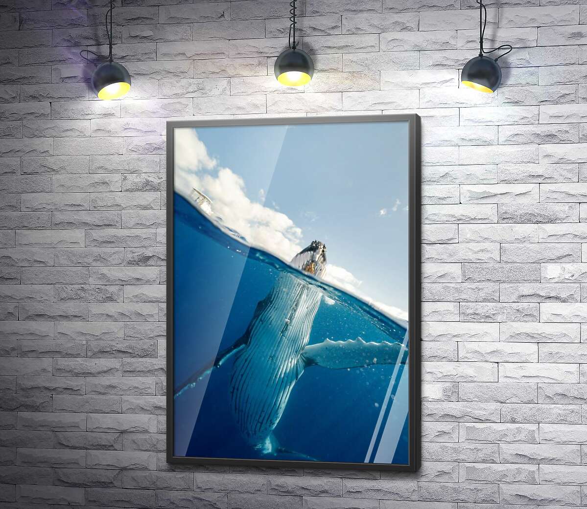 постер Горбатий кит виринає з океану