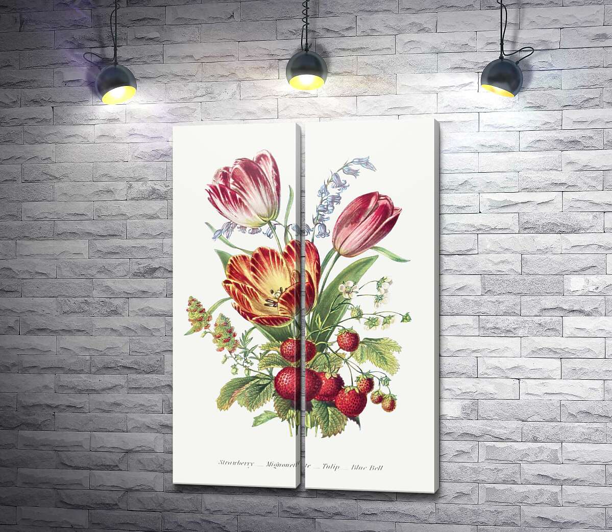 модульна картина Букет з тюльпанів і стиглої полуниці
