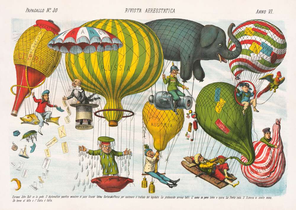 картина-постер Самые разные воздухоплаватели на воздушных шарах
