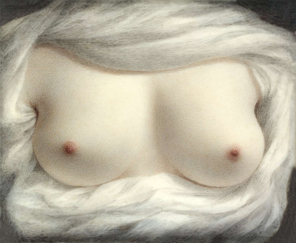 картина-постер Красиві жіночі груди в облямівці білої тканини