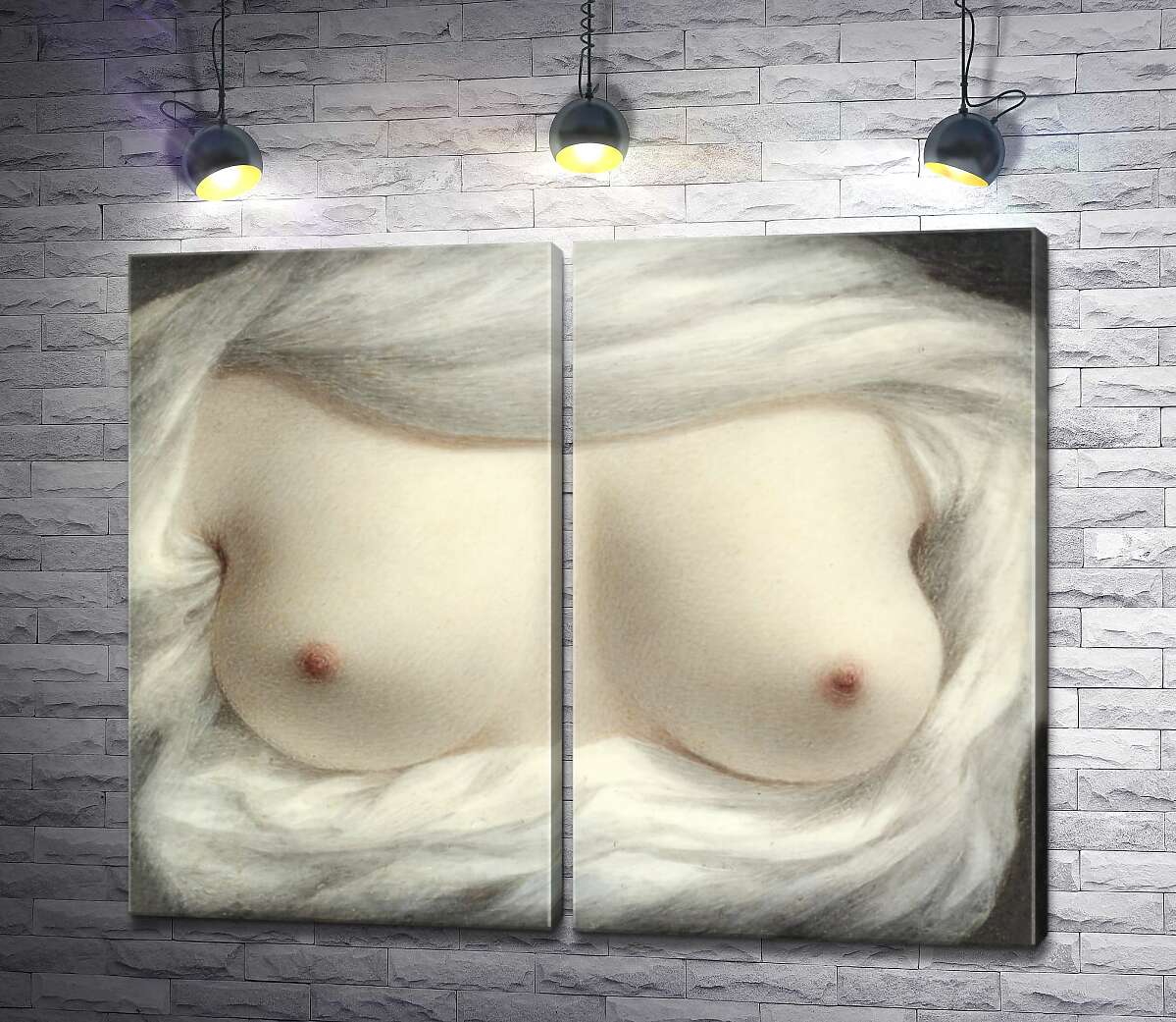 модульная картина Красивая женская грудь в кайме белой ткани