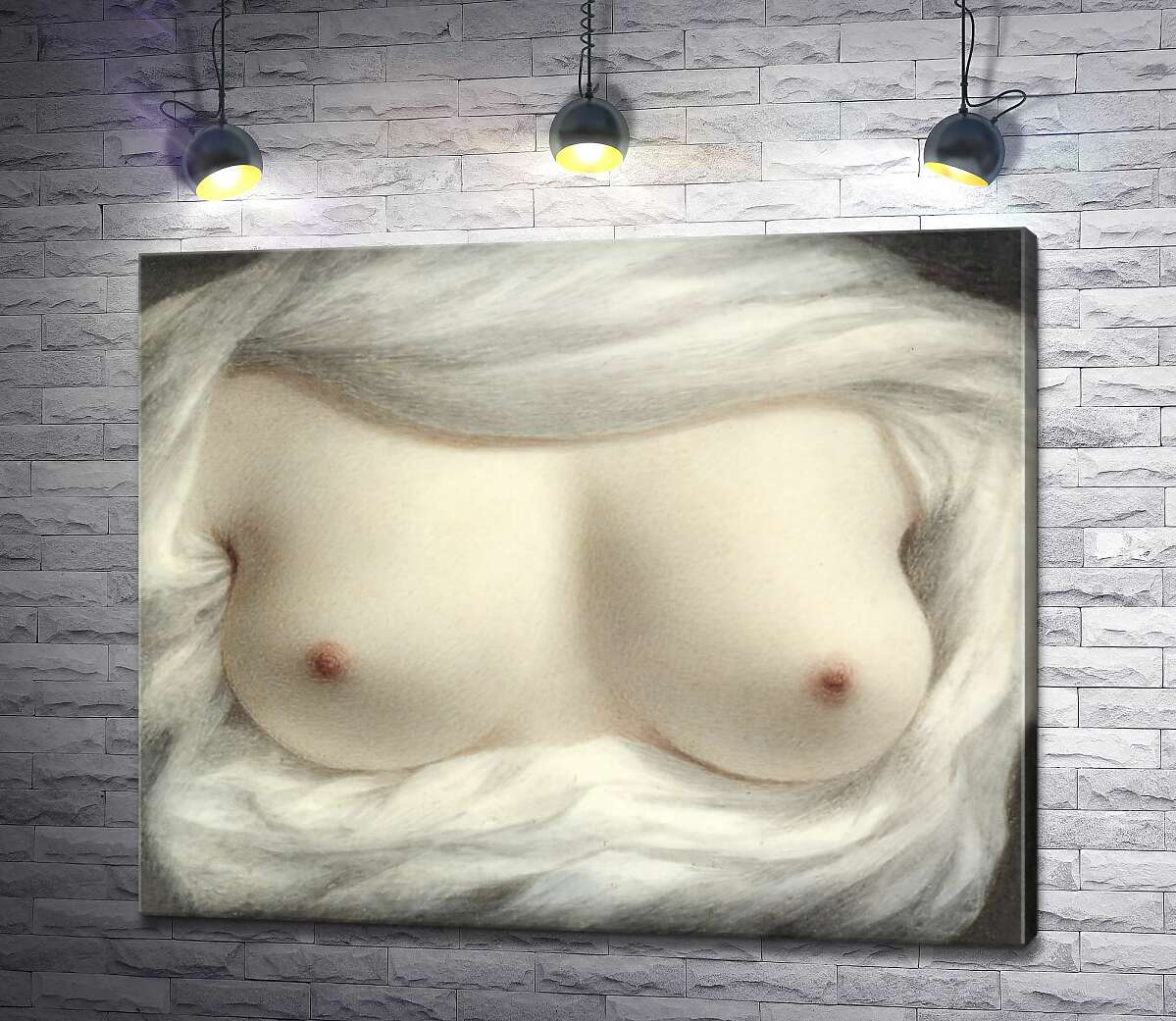 картина Красивая женская грудь в кайме белой ткани