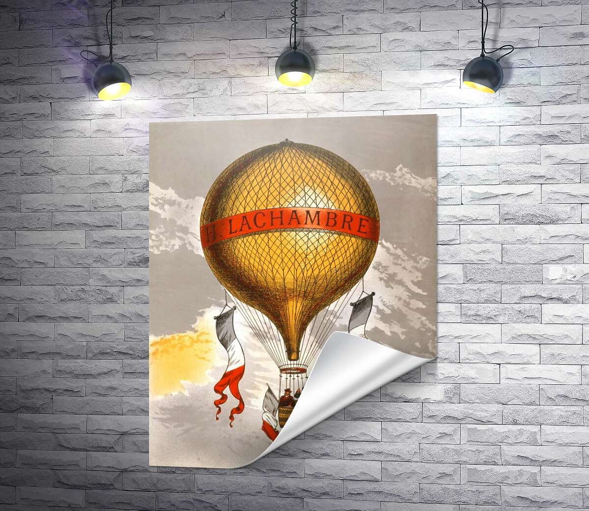печать Винтажный плакат с французским воздушным шаром