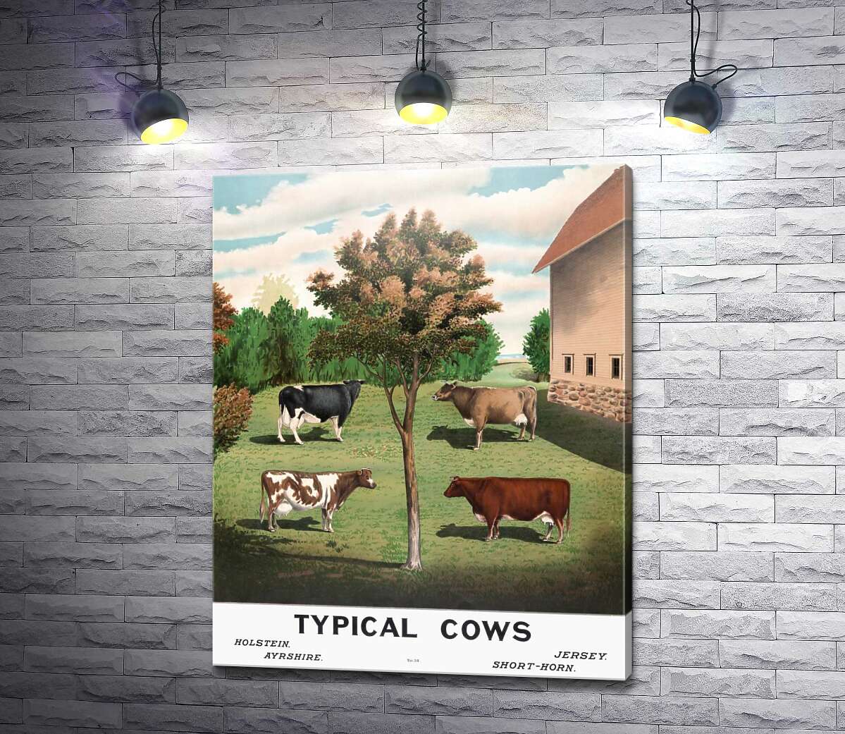 картина Вінтажний плакат сільського двору з коровами