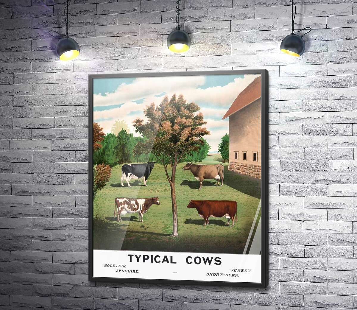 постер Винтажный плакат сельского двора с коровами