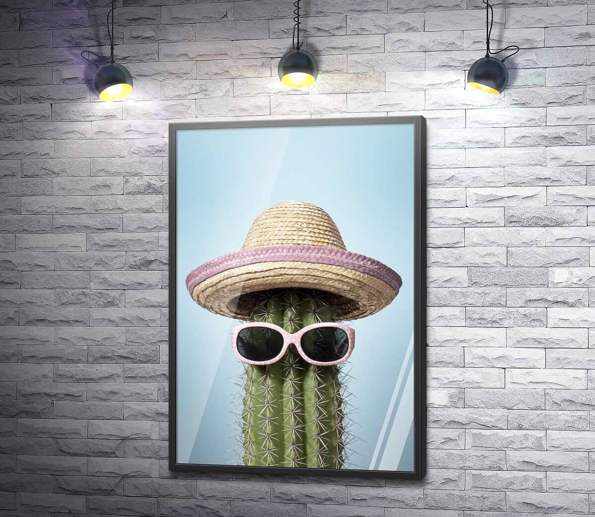 постер Кактус в очках и шляпке