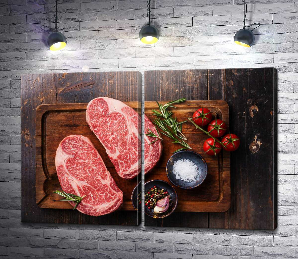 модульна картина Стейк з мармурової яловичини Рибай зі спеціями