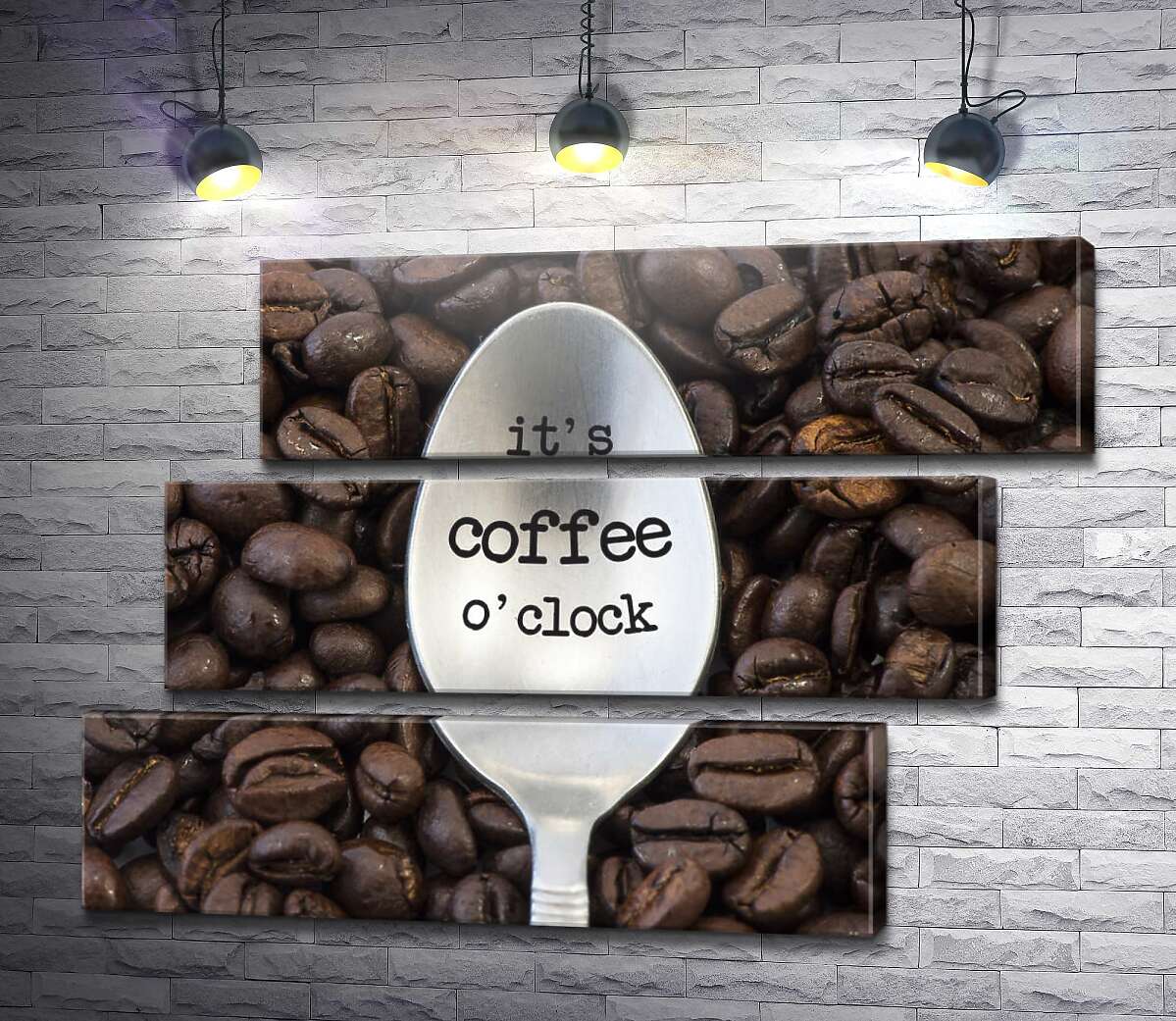 модульна картина Кавова ложка з написом: "it's coffee o'clock" (Модуль №17)