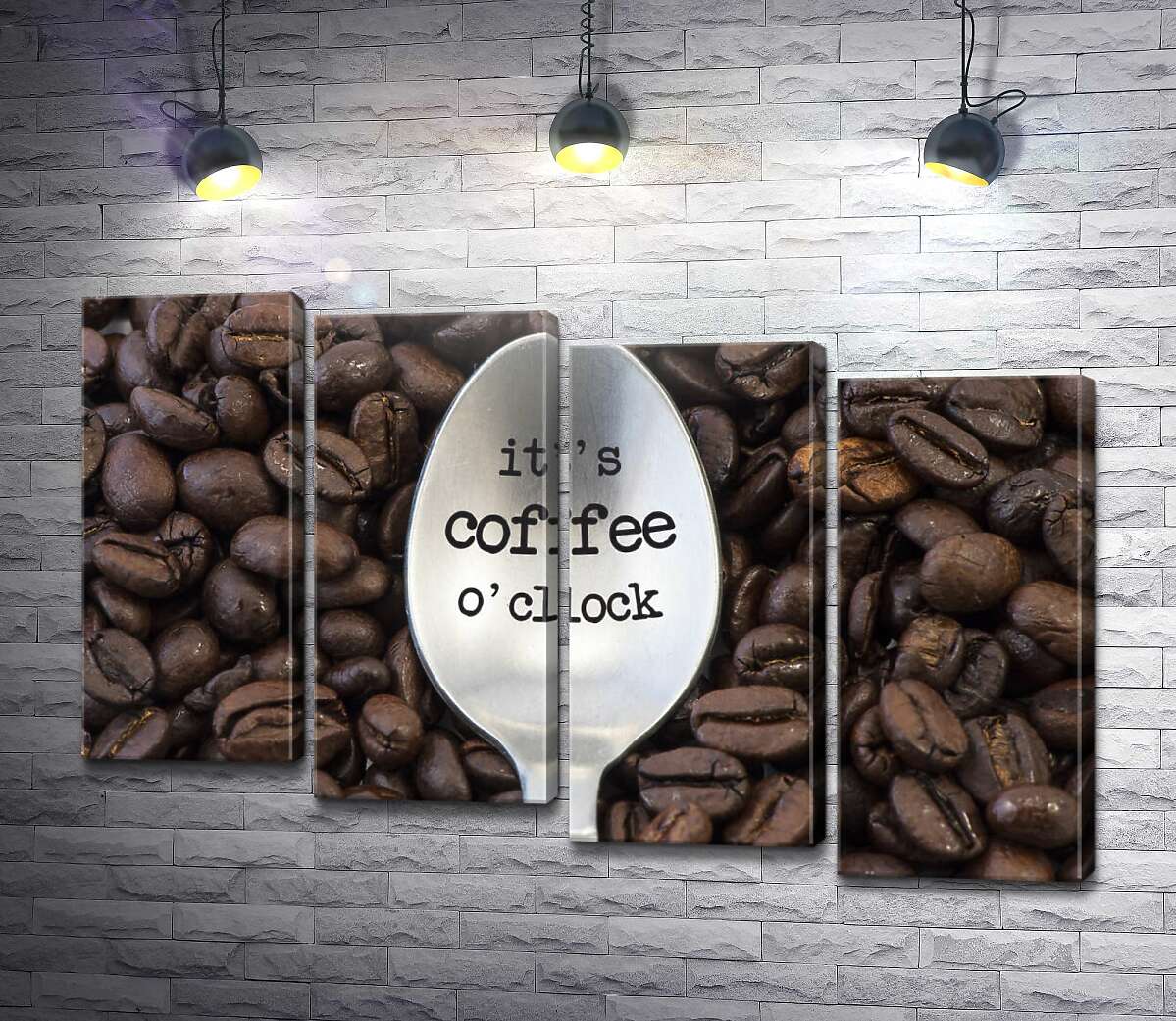модульна картина Кавова ложка з написом: "it's coffee o'clock" (Модуль №19)