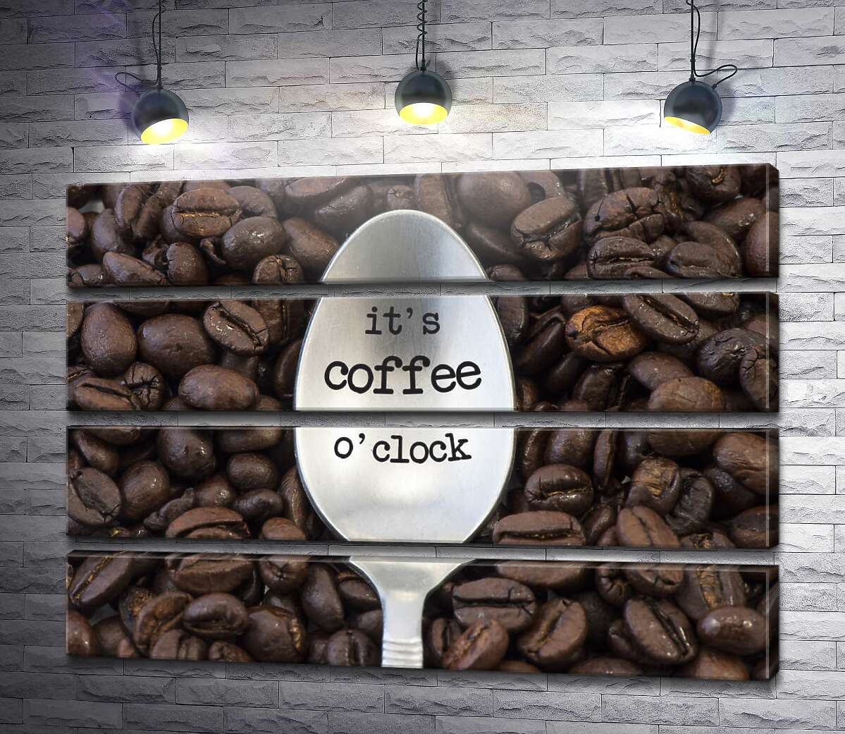 модульна картина Кавова ложка з написом: "it's coffee o'clock" (Модуль №22)